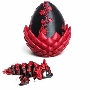 Black and Red Decorative Dragon Egg with Figurine